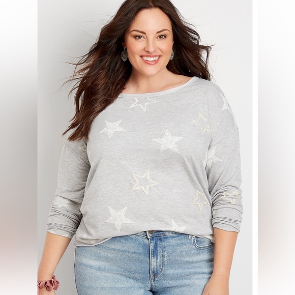 Maurices Heather Gray Star Raw Edge Sweatshirt Size XL - Picture 1 of 7